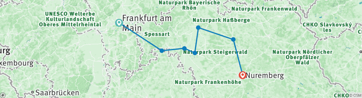 Karte mit der Reiseroute