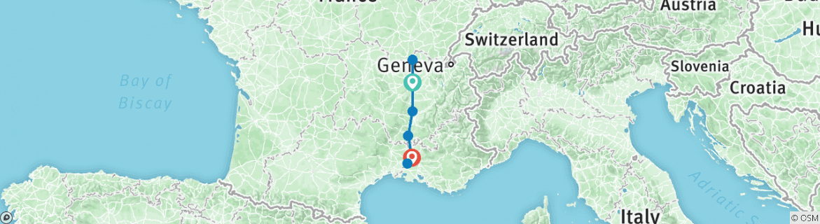 Image of a map showing the route of the tour