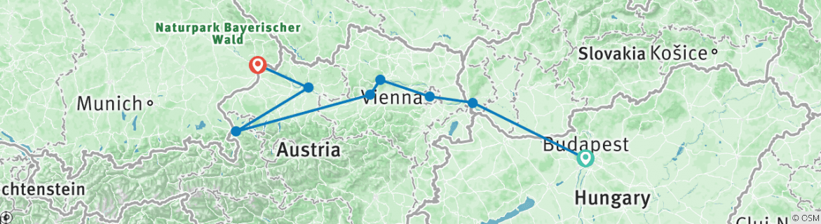 Image of a map showing the route of the tour