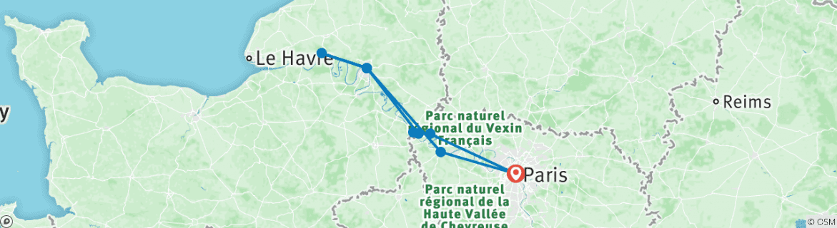 Image of a map showing the route of the tour