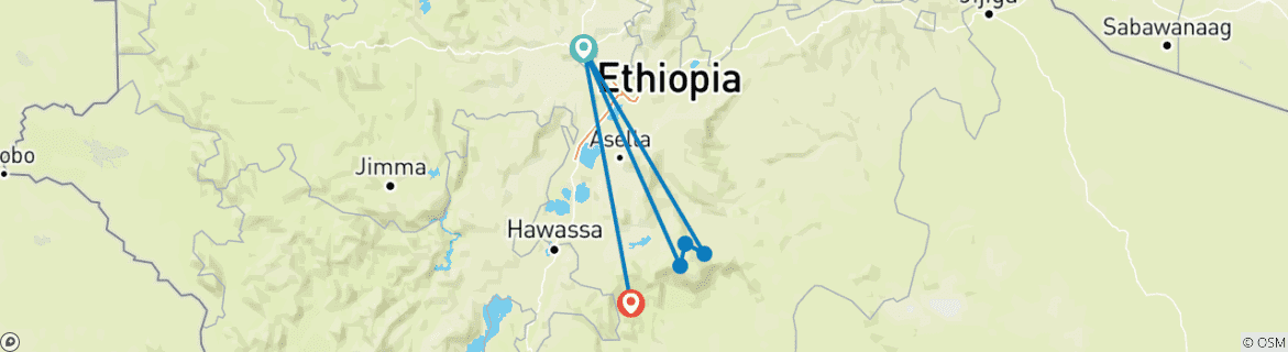 Image of a map showing the route of the tour