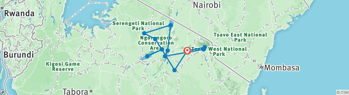 Image of a map showing the route of the tour