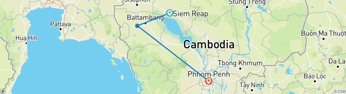 Mapa de 7 Días a Medida para Descubrir la Cultura y la Naturaleza de Camboya, con Salida Diaria y Guía Privado