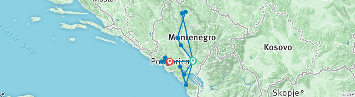 Image of a map showing the route of the tour