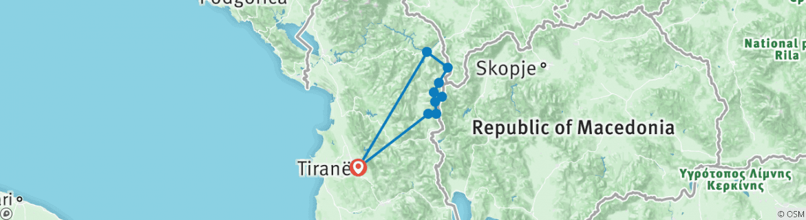Image of a map showing the route of the tour