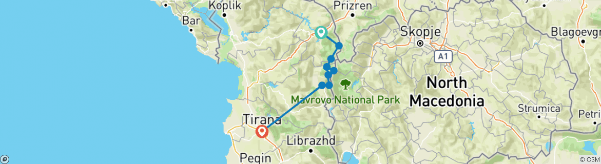 Image d'une carte montrant l'itinéraire du circuit