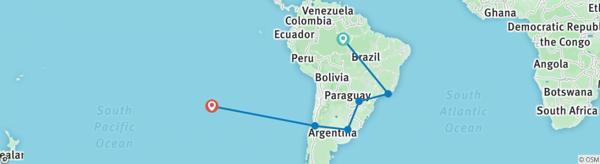Image of a map showing the route of the tour
