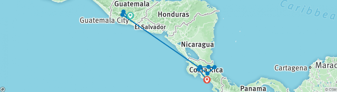 Image of a map showing the route of the tour