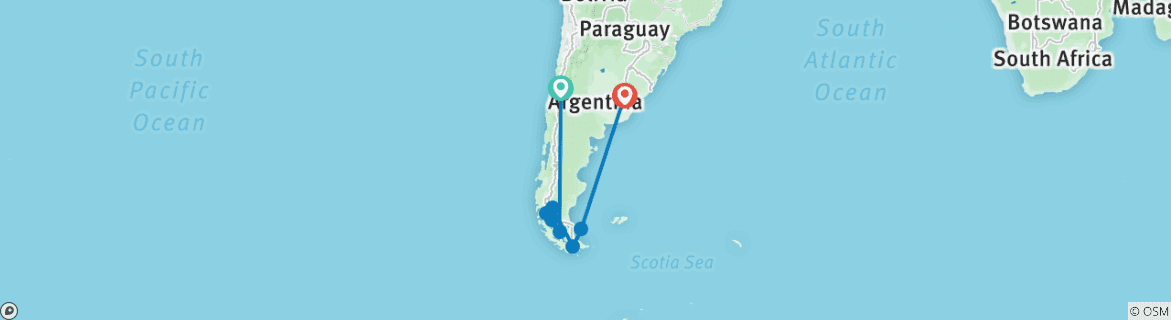 Image of a map showing the route of the tour
