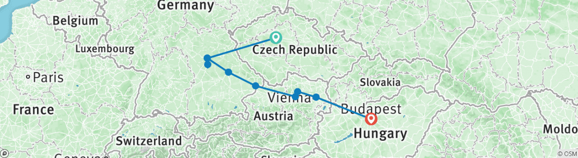 Image of a map showing the route of the tour