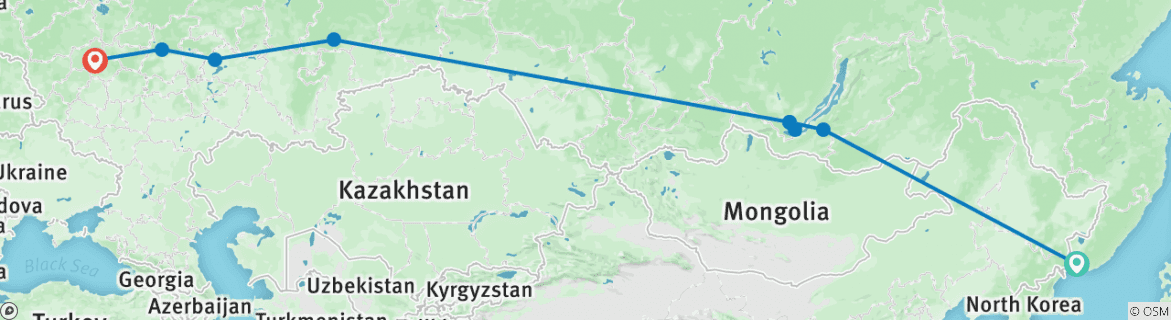 Image of a map showing the route of the tour