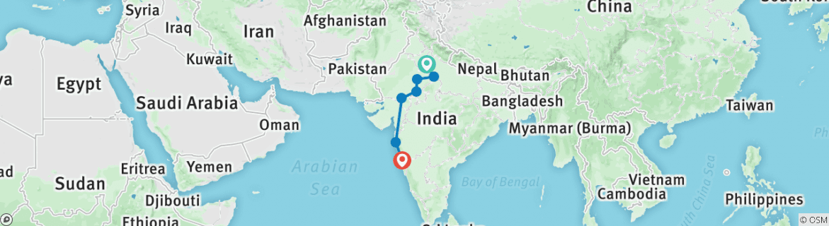 Image of a map showing the route of the tour