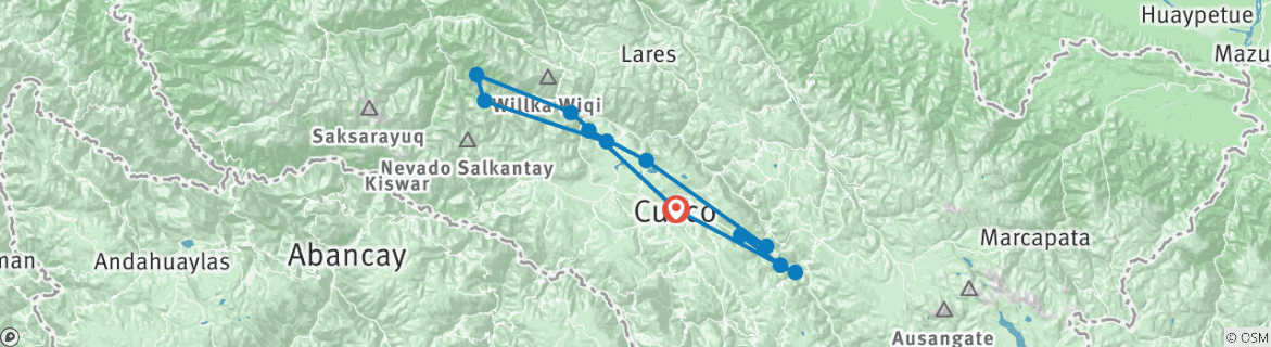 Image of a map showing the route of the tour