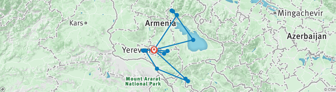 Image of a map showing the route of the tour