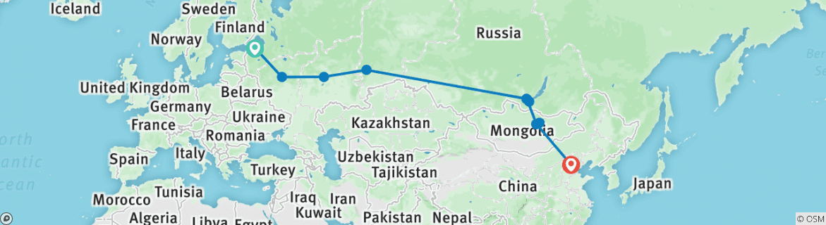 Image of a map showing the route of the tour