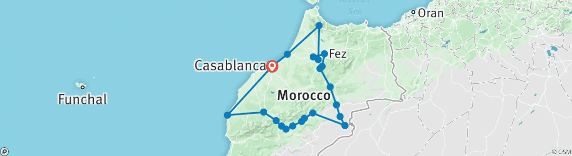 Image of a map showing the route of the tour