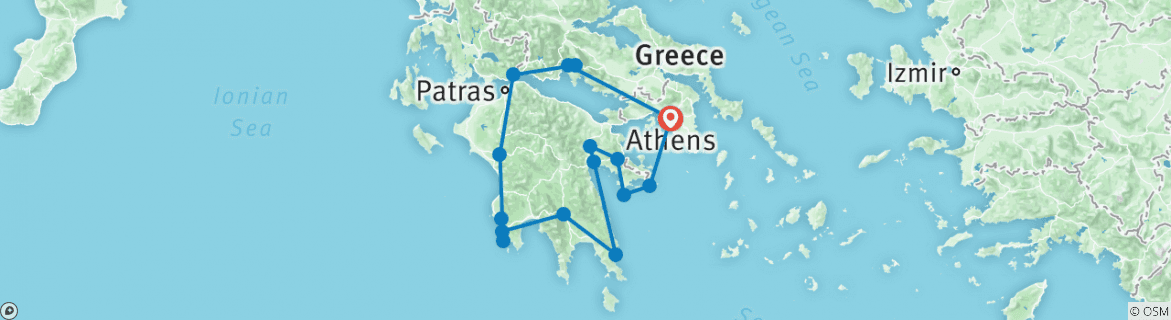 Image of a map showing the route of the tour