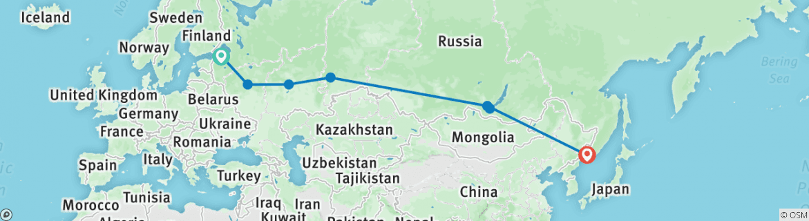 Image of a map showing the route of the tour