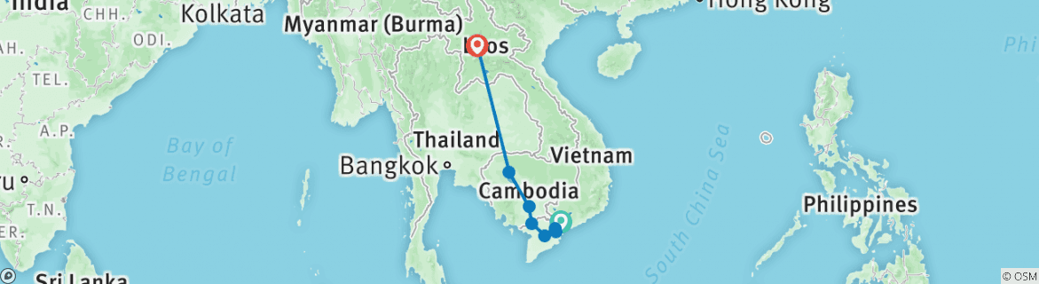 Image of a map showing the route of the tour