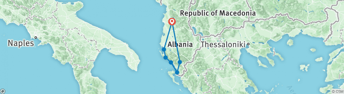 Image of a map showing the route of the tour