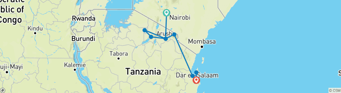 Foto van een kaart met de route van de rondreis