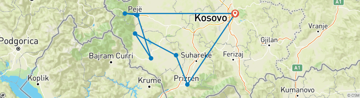 Karte mit der Reiseroute