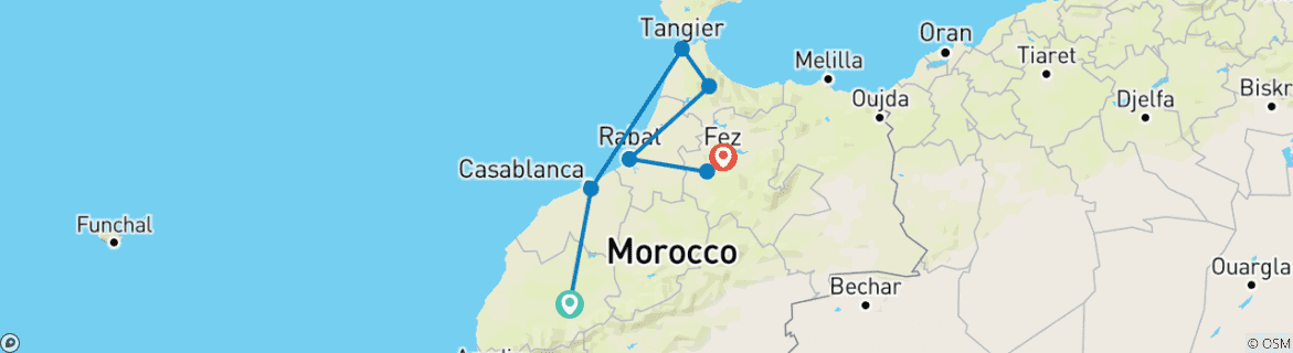 Image of a map showing the route of the tour
