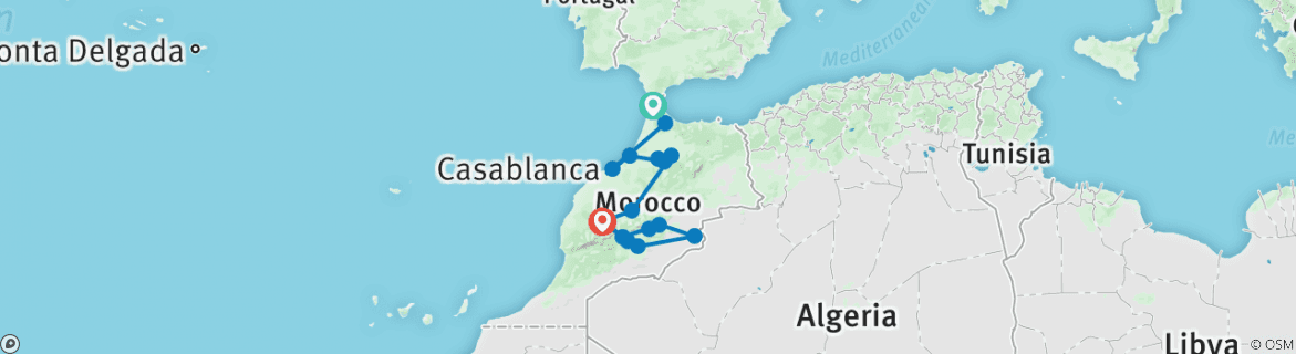 Image of a map showing the route of the tour