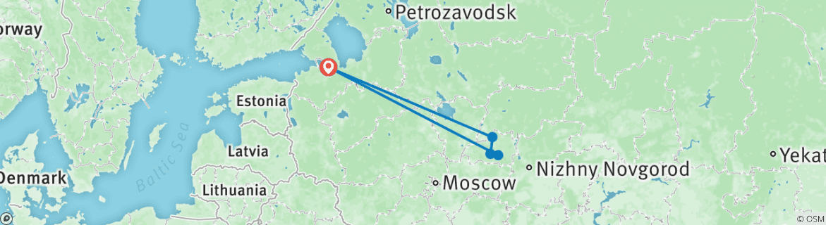 Image of a map showing the route of the tour