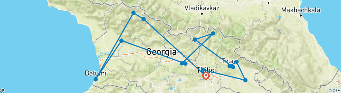 Image of a map showing the route of the tour