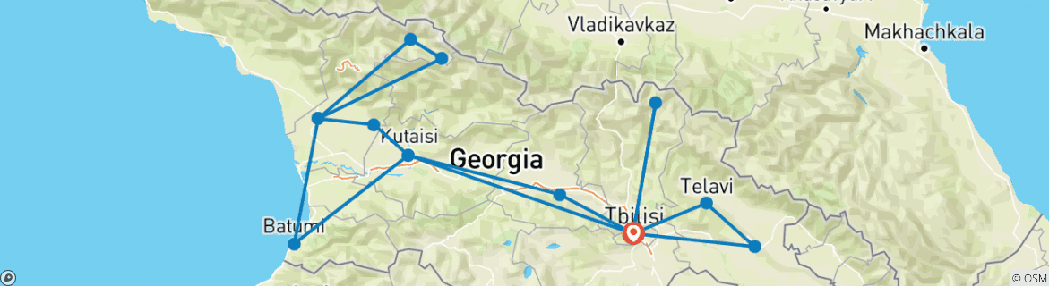 Image of a map showing the route of the tour