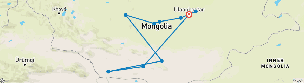 Image of a map showing the route of the tour