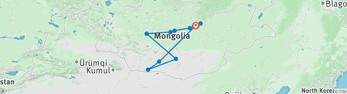 Image of a map showing the route of the tour