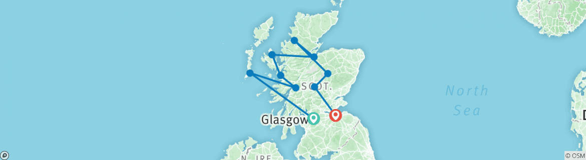 Image of a map showing the route of the tour