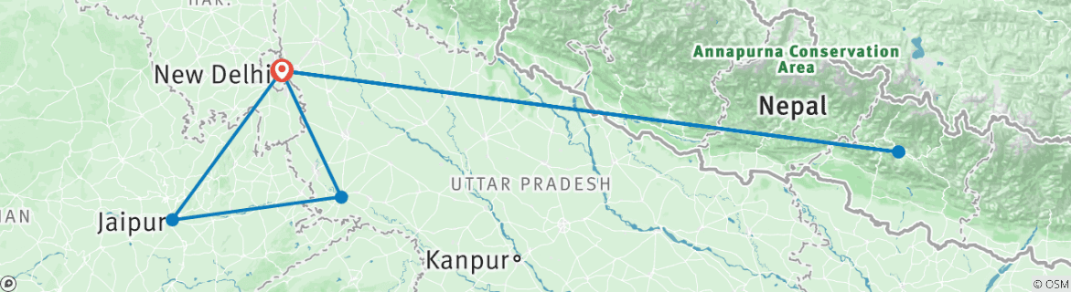 Image of a map showing the route of the tour