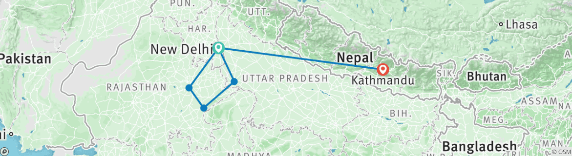 Image of a map showing the route of the tour