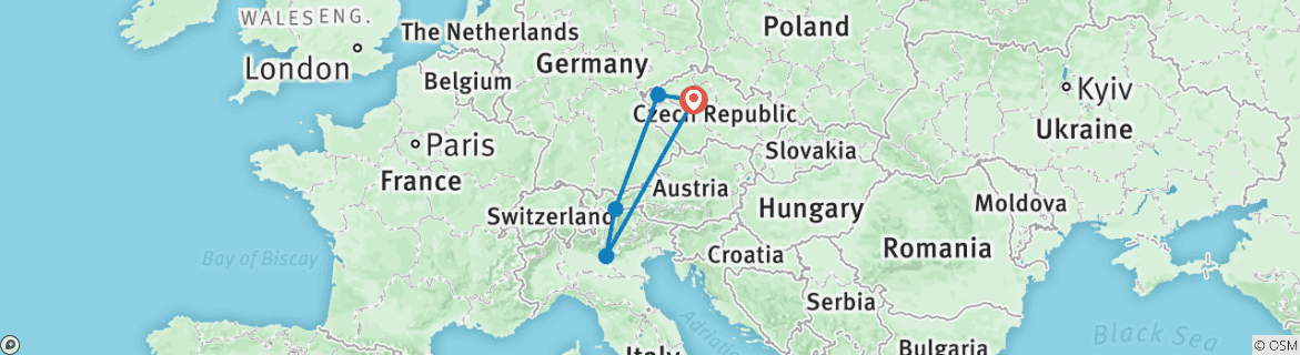 Image of a map showing the route of the tour