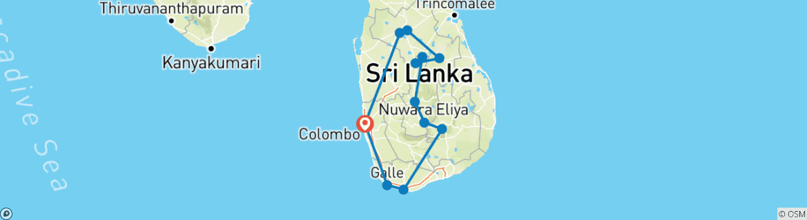 Image of a map showing the route of the tour