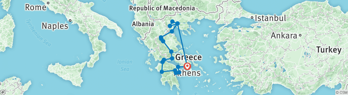 Image of a map showing the route of the tour