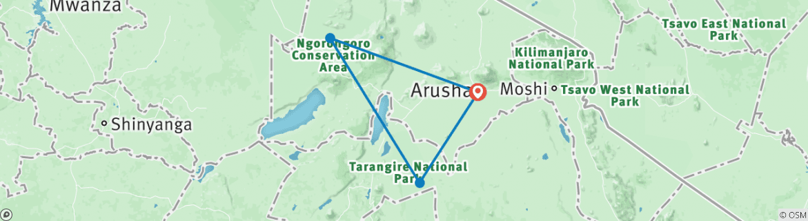 Image of a map showing the route of the tour