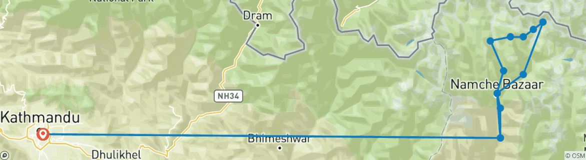 Image of a map showing the route of the tour