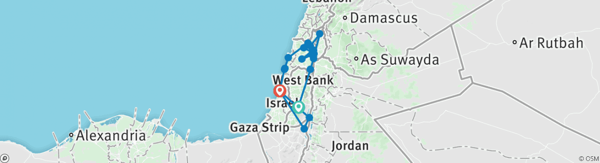 Image of a map showing the route of the tour