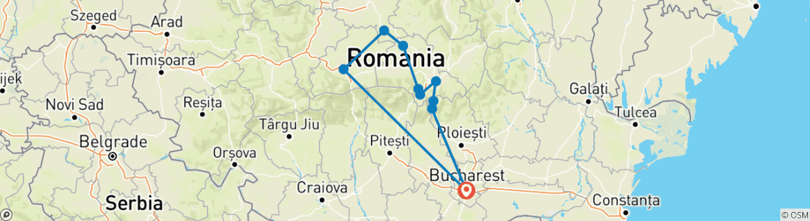Image of a map showing the route of the tour