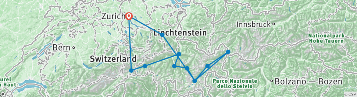 Image of a map showing the route of the tour