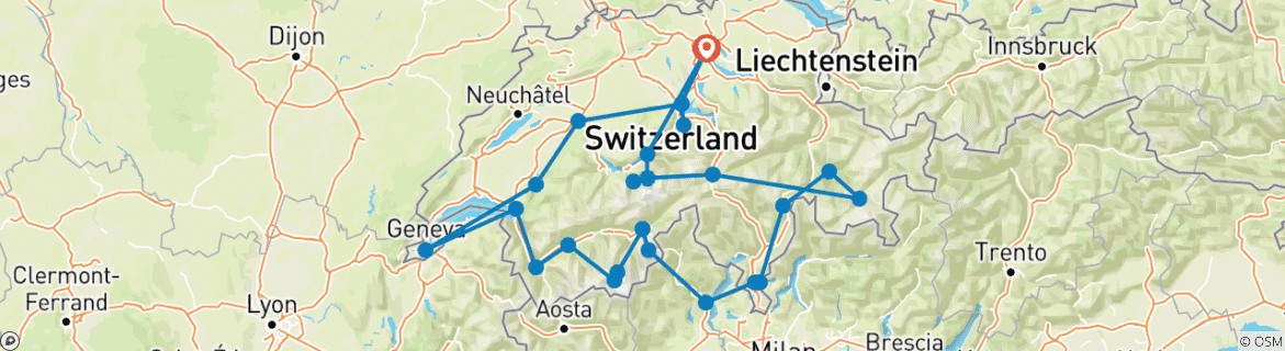 Carte du circuit Routes de campagne de Suisse - Petit groupe (Petits groupes)