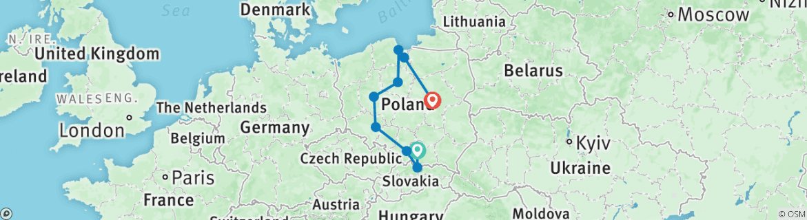 Image of a map showing the route of the tour