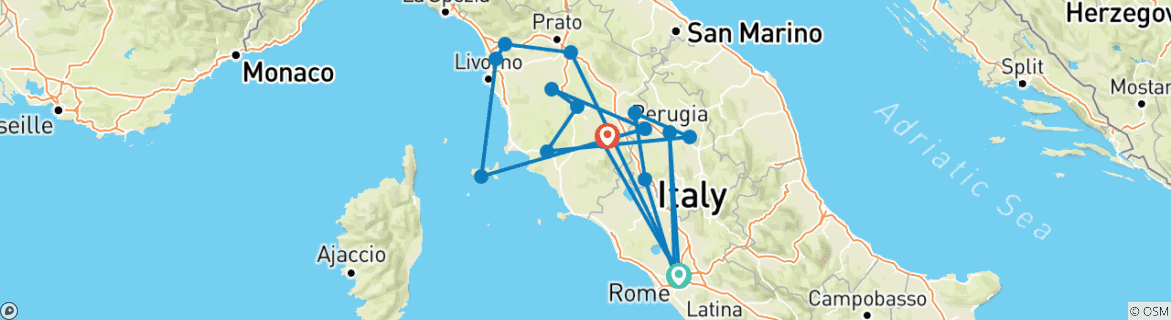 Image of a map showing the route of the tour