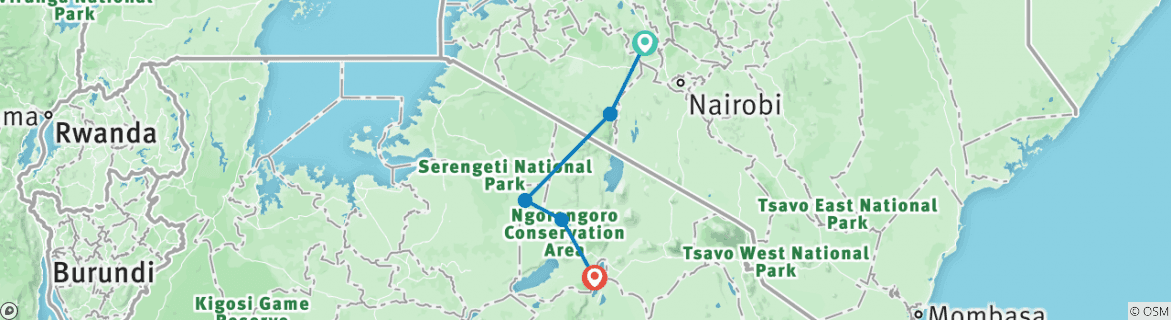 Image of a map showing the route of the tour