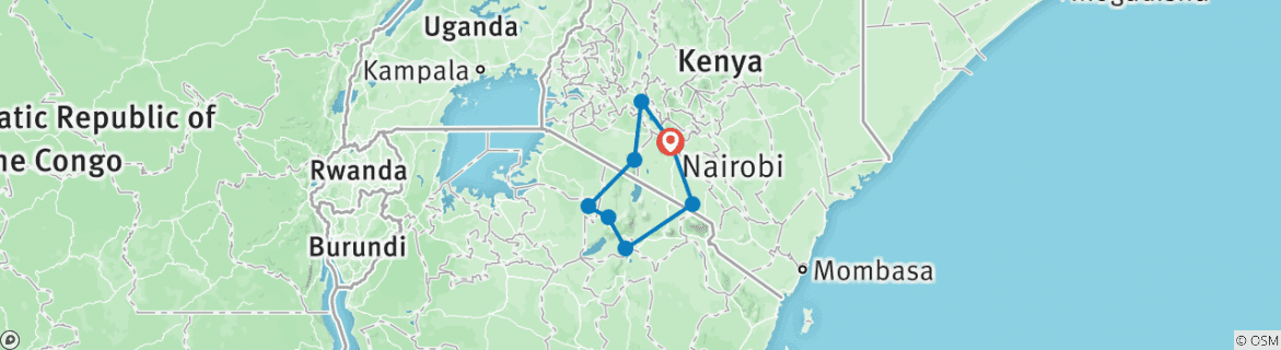 Image of a map showing the route of the tour