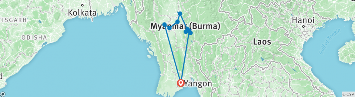 Image of a map showing the route of the tour